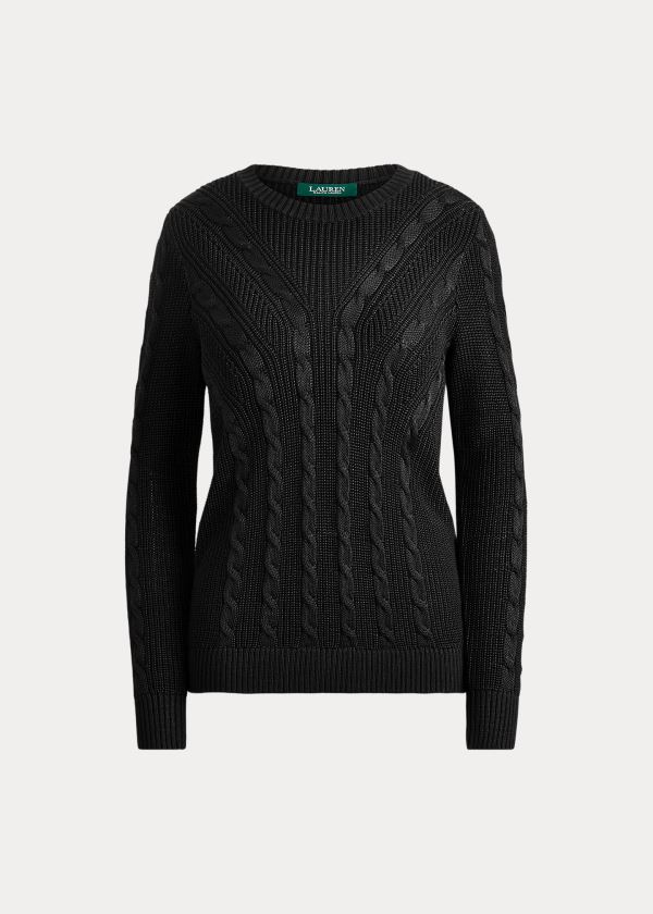 Sueter Ralph Lauren Mujer Negros - Cable-Knit Crewneck - DVFAW8431